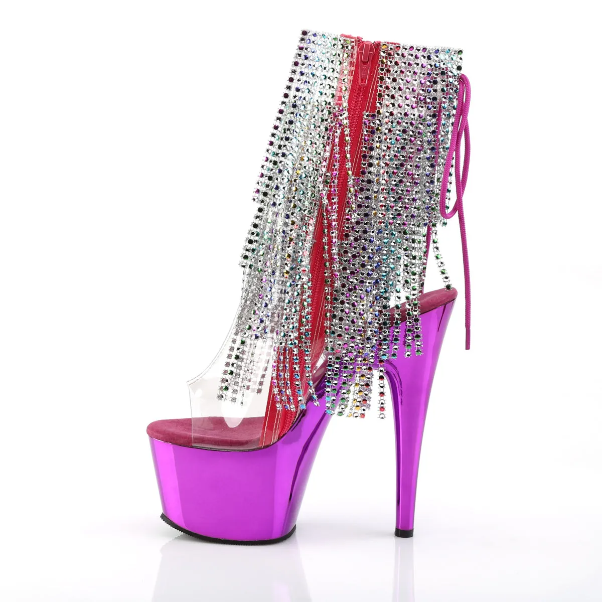 ADORE-1017RSF Pleaser Shoes Multicolor Fringe Platform Stripper Booties