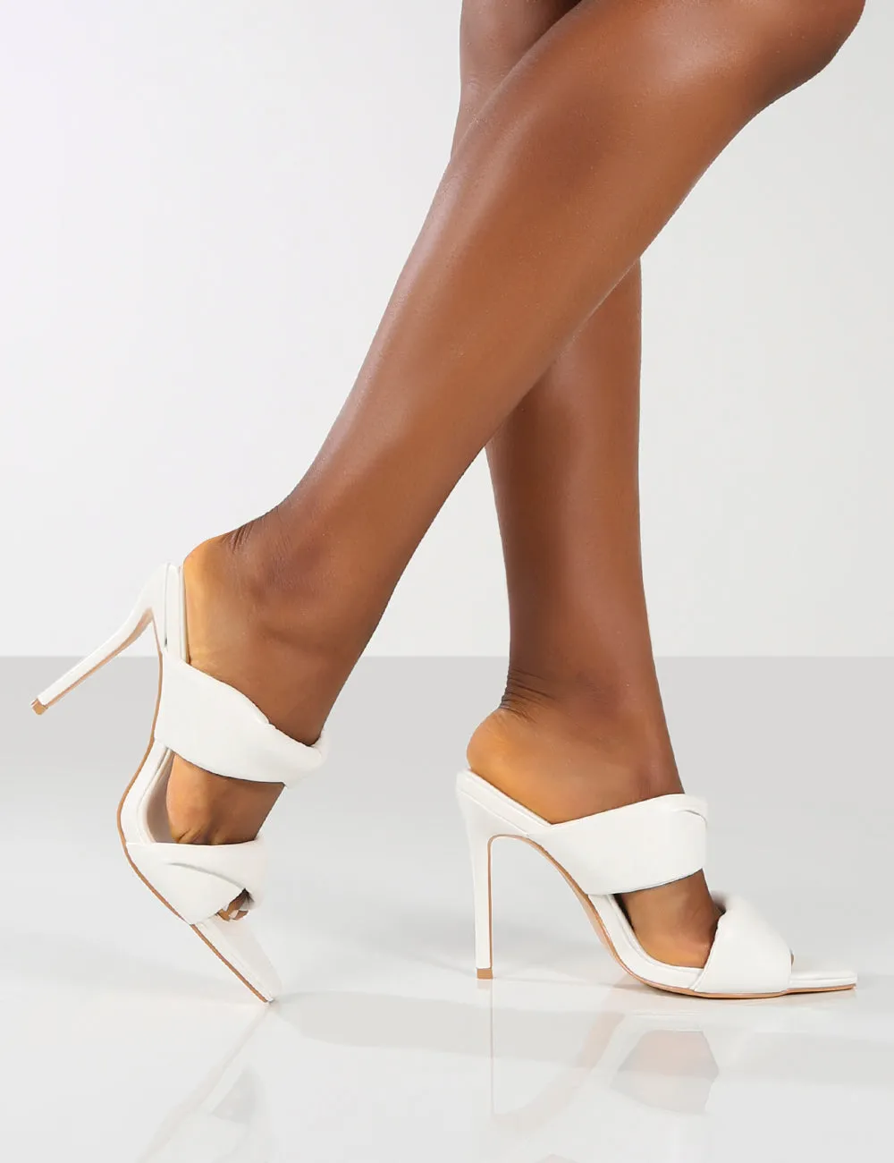 Amber x Public Desire Avatar White PU Padded Twin Strap Mule