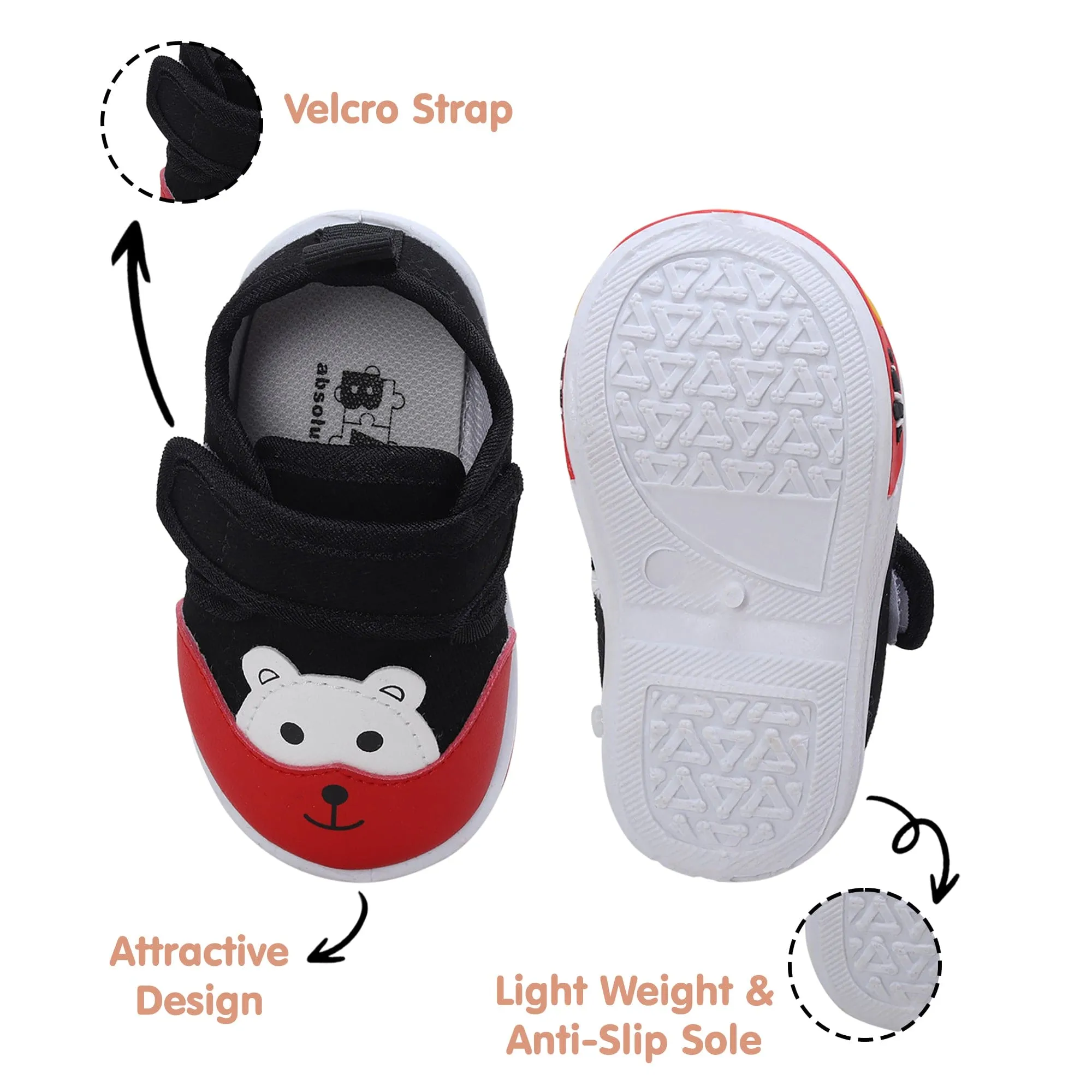 Baby Moo Blissful Bear Velcro Strap Anti-Skid Chu Chu Sound Sneakers - Black