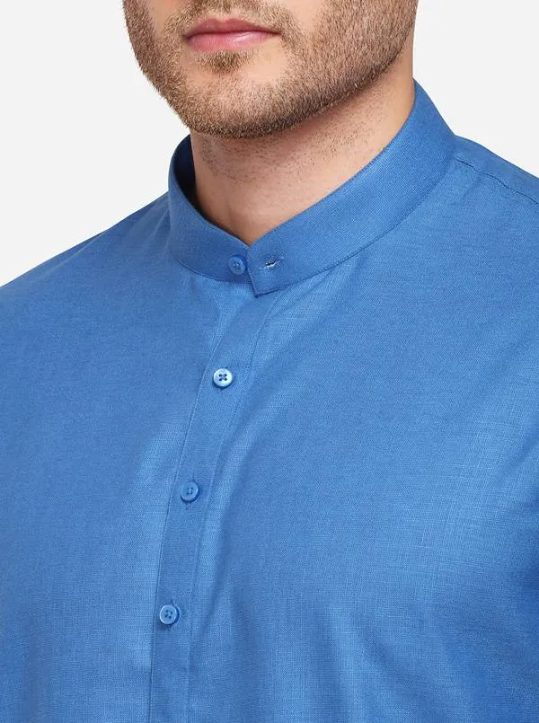 Cobalt Blue Self Textured Regular Fit Modi Kurta | JadeBlue