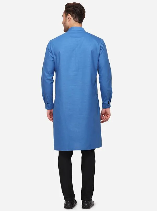 Cobalt Blue Self Textured Regular Fit Modi Kurta | JadeBlue