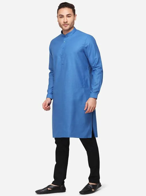 Cobalt Blue Self Textured Regular Fit Modi Kurta | JadeBlue