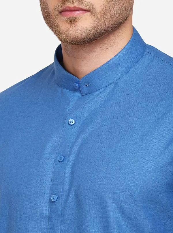 Cobalt Blue Self Textured Regular Fit Modi Kurta | JadeBlue