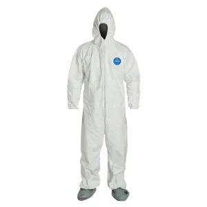 DuPont TY122SWHVP Tyvek 400 Coverall, Respirator Fit Hood with Elastic Wrists, Attached Skid-Resistant Boots, Vend-Ready, White, Case of 25