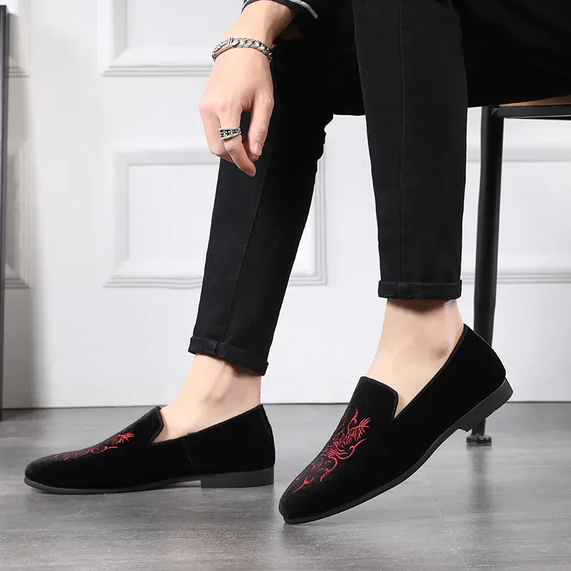 Elegant Men's Black & Red Embroidered Drivers Moccasins Opera Pump