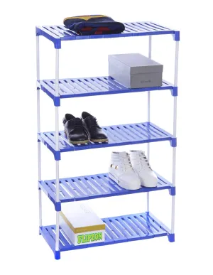 FLIPZON 5 Step Strong Foster Rack Organizer for Shoe/Clothes/Books | Need to Be Assemble - DIY | Metal & Plastic | Blue & white