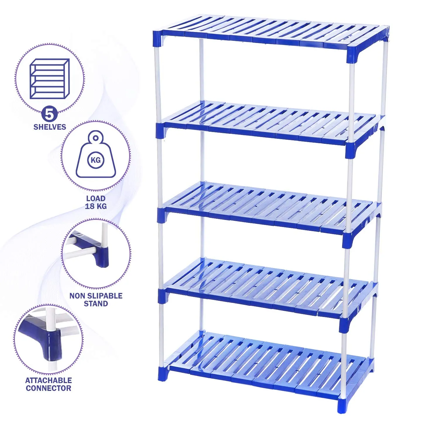 FLIPZON 5 Step Strong Foster Rack Organizer for Shoe/Clothes/Books | Need to Be Assemble - DIY | Metal & Plastic | Blue & white