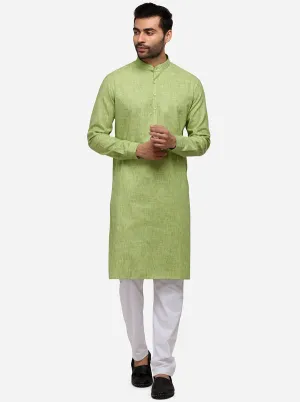 Leaf Green Solid Regular Fit Modi Kurta | JadeBlue