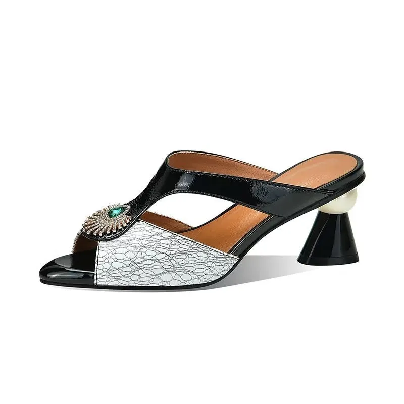 LeatherLux Elegant Office Lady Heel Sandals