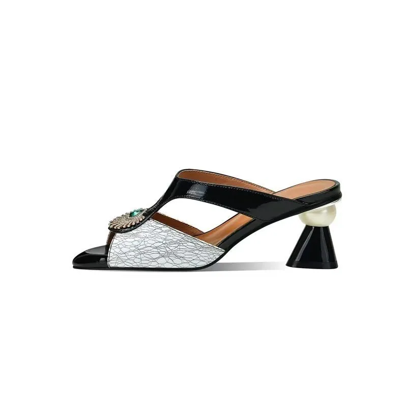 LeatherLux Elegant Office Lady Heel Sandals