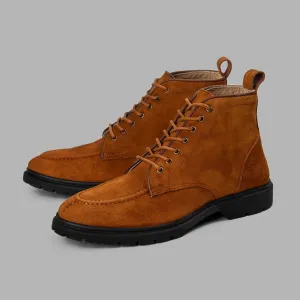 MOC TOE SUEDE LACE UP GENUINE LEATHER HALF BOOTS - HAVANA