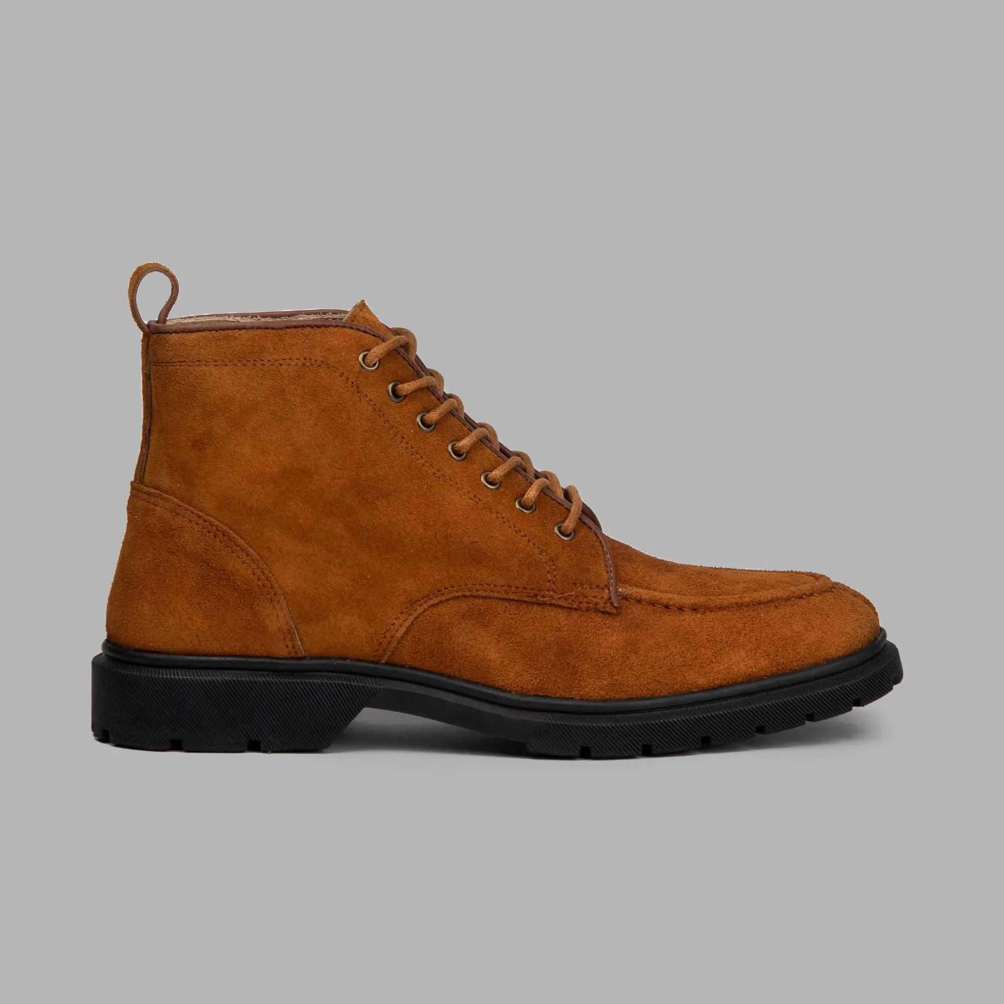 MOC TOE SUEDE LACE UP GENUINE LEATHER HALF BOOTS - HAVANA