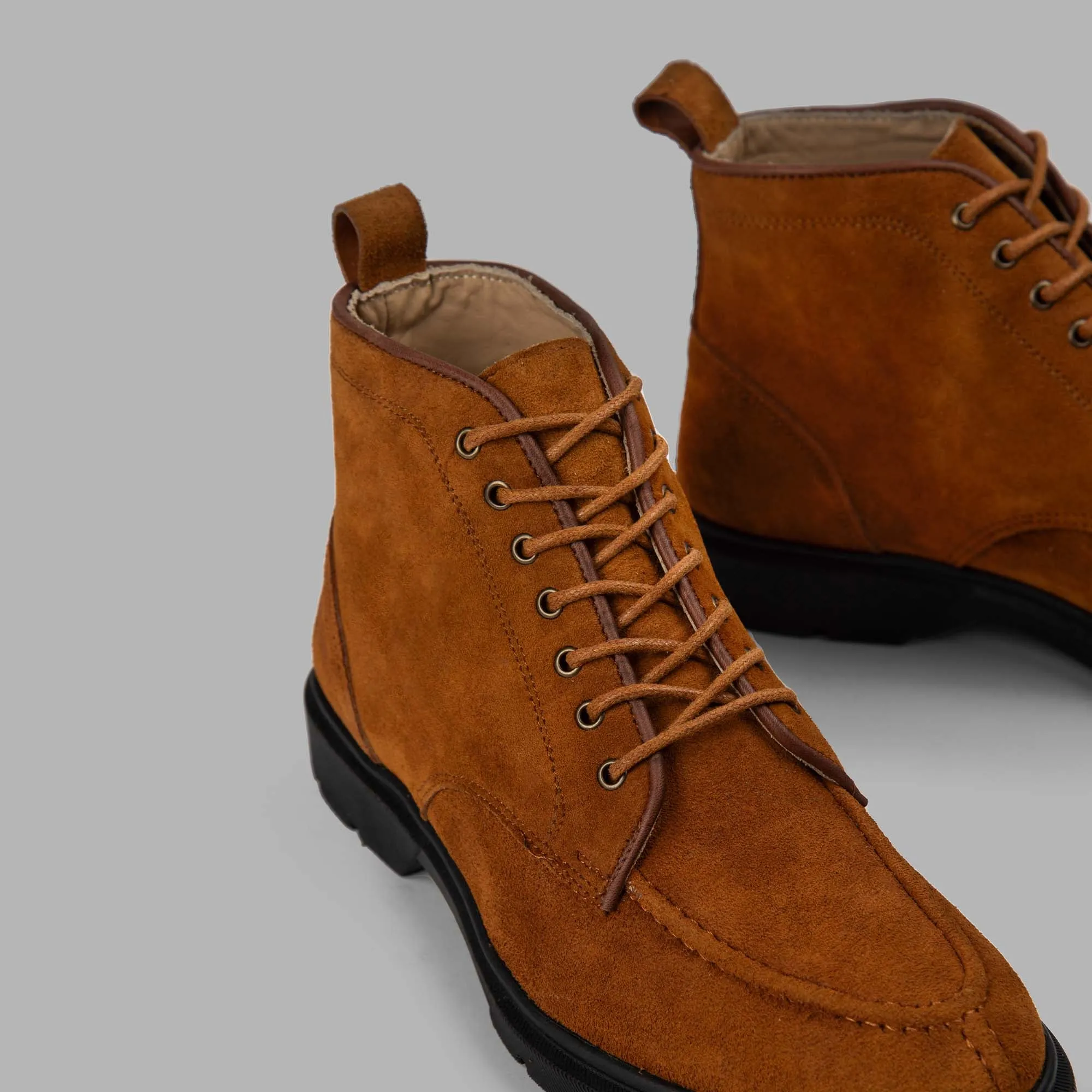 MOC TOE SUEDE LACE UP GENUINE LEATHER HALF BOOTS - HAVANA