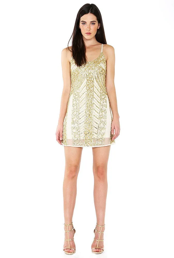 Naughty Grl Elegant Beaded Camisole Cocktail Dress - Taupe