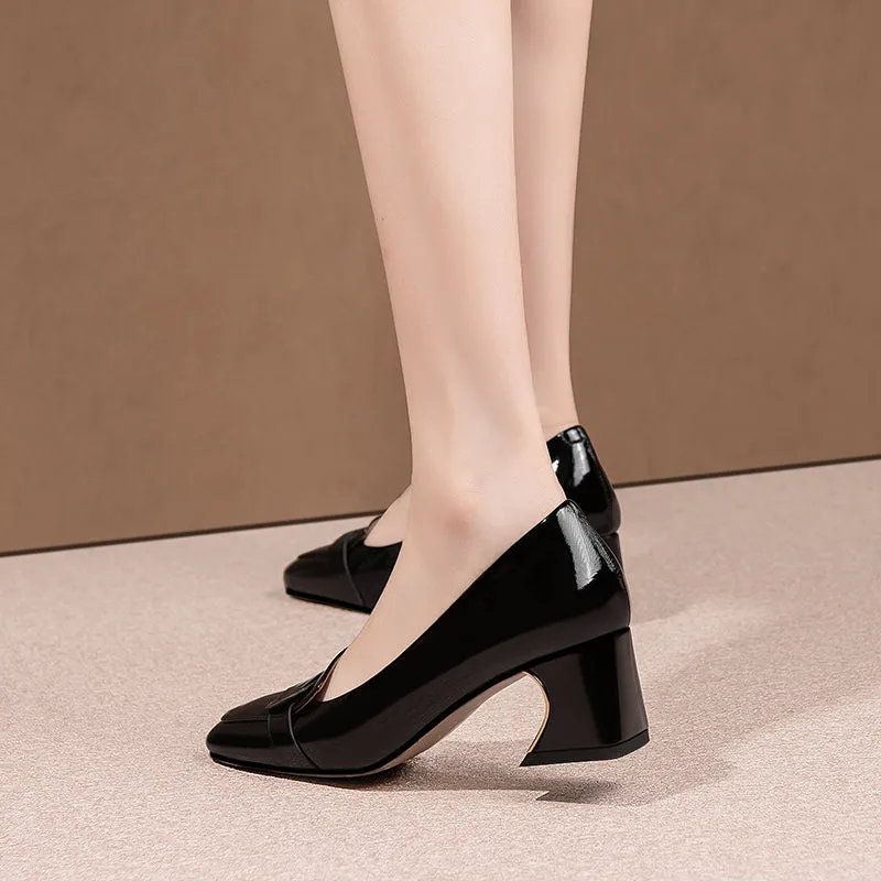 Patent Chic Pointed Square Toe High Heel Single Shoes