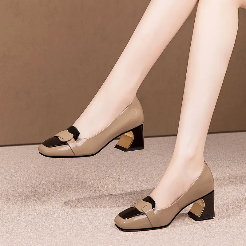 Patent Chic Pointed Square Toe High Heel Single Shoes