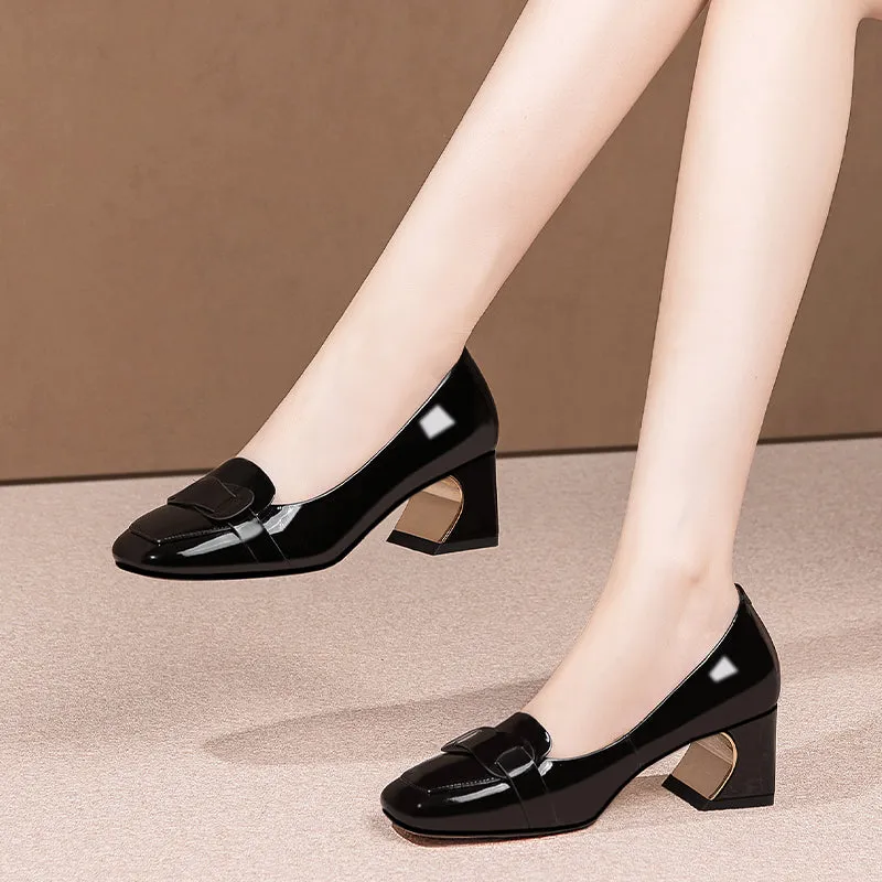 Patent Chic Pointed Square Toe High Heel Single Shoes