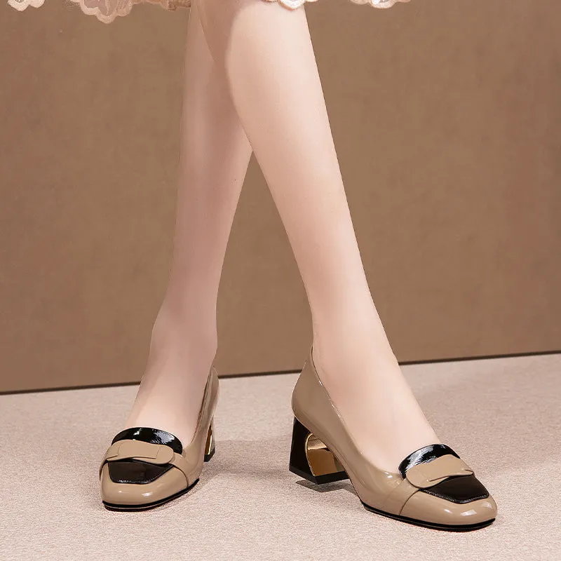 Patent Chic Pointed Square Toe High Heel Single Shoes