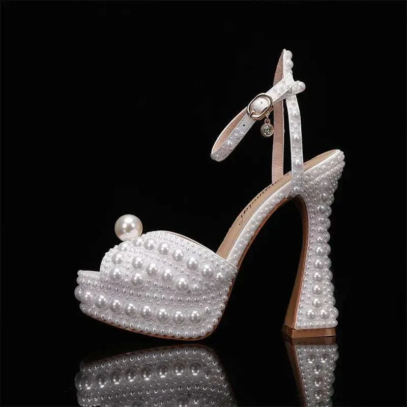 Pearl High Heels - Luxury Peep Toe High Heels for Weddings and Parties