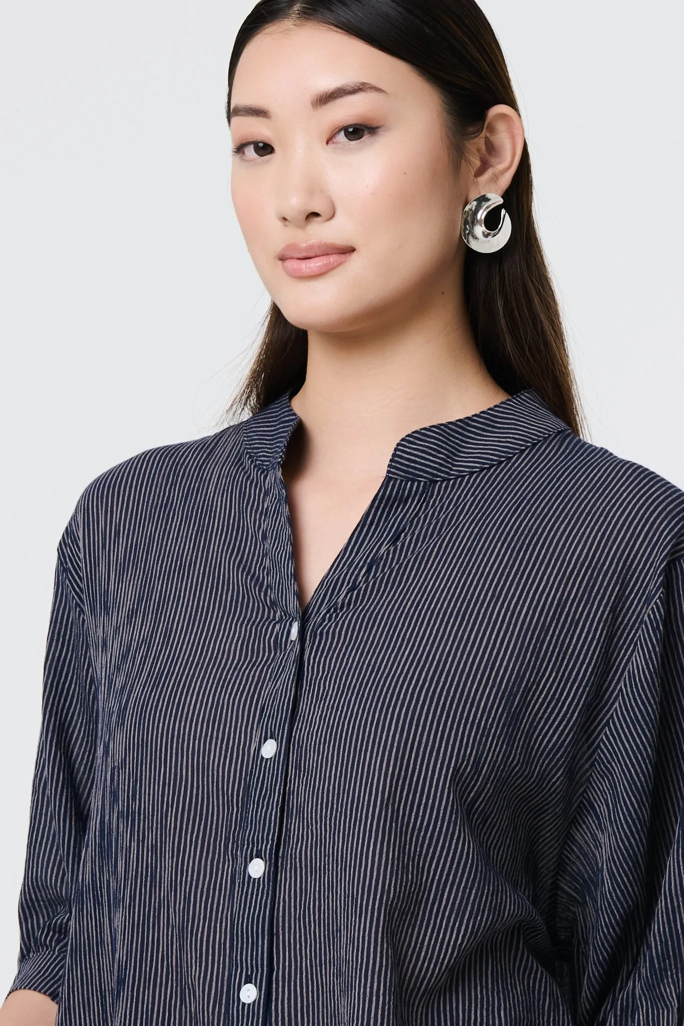 Pinstripe Relaxed Button Back Blouse