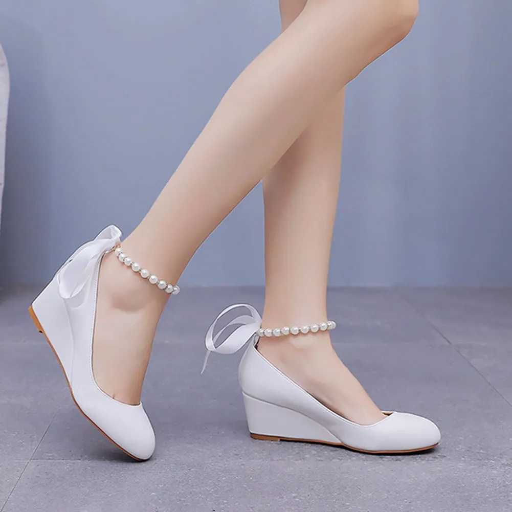 Round Toe Platform Heels Wedge Heels