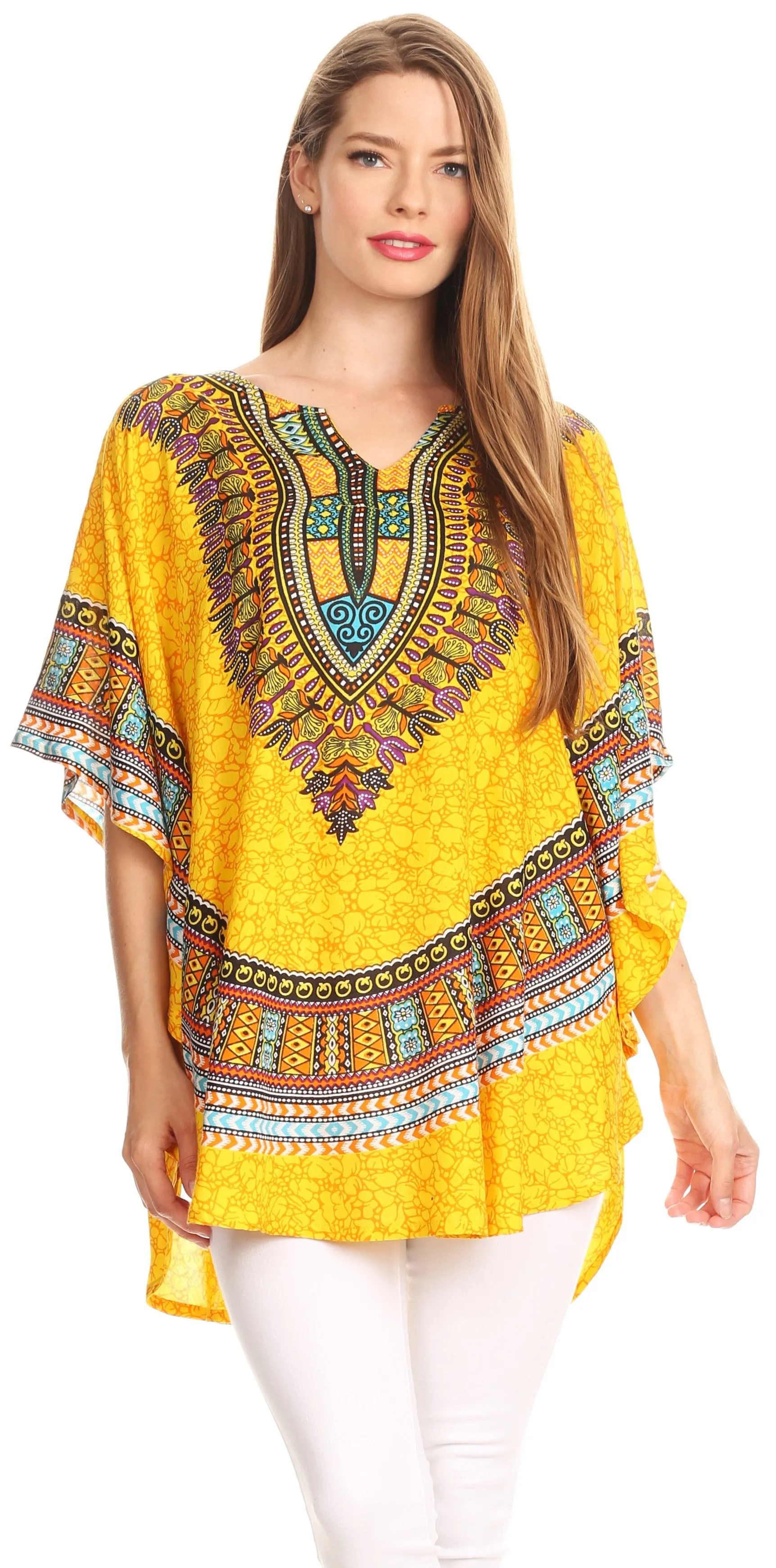 Sakkas Alba Tribal Circle Cover-up Tunic Vibrant Colors Relaxed