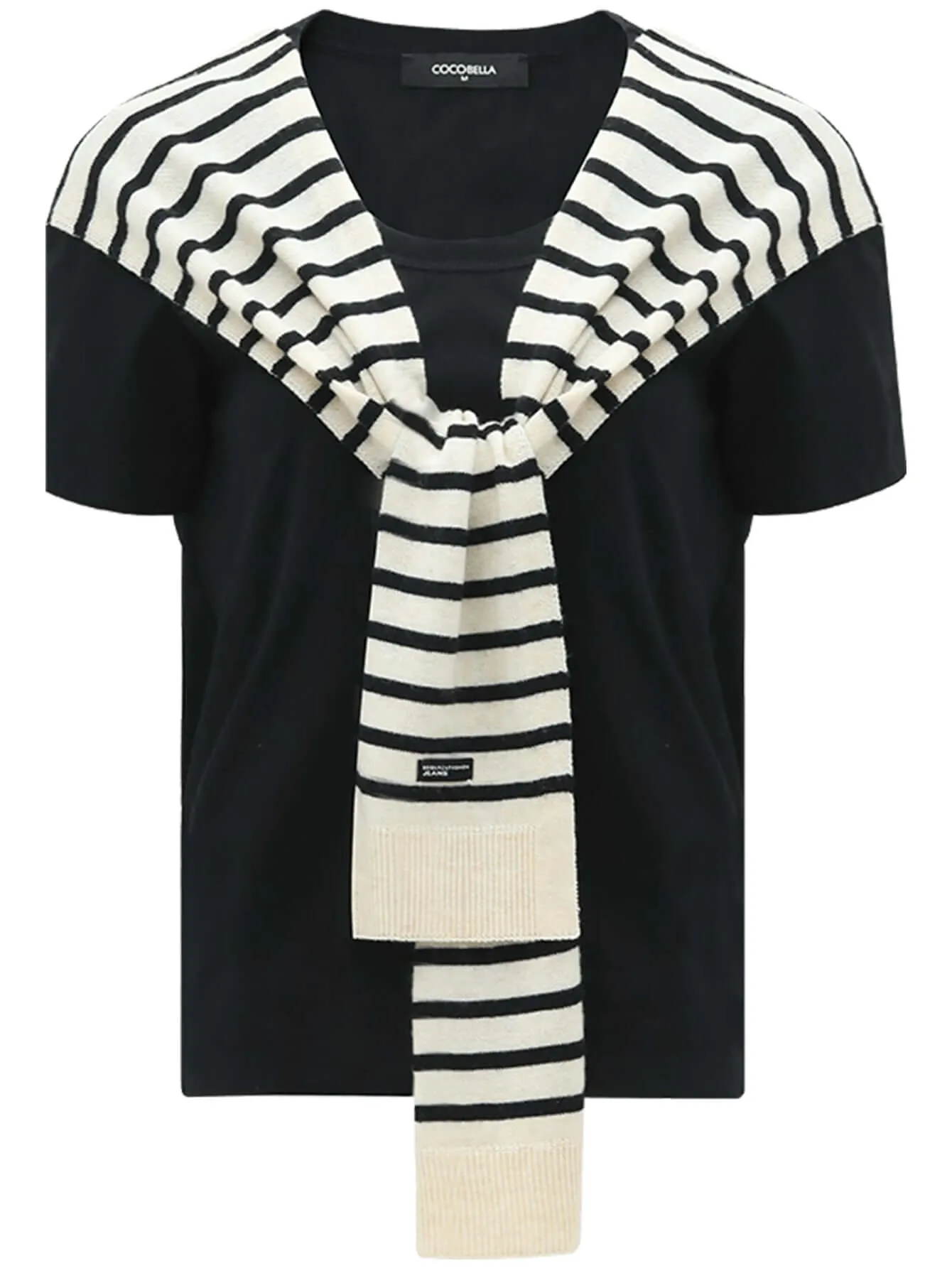 Short Sleeved Black Tee with Striped Shawl