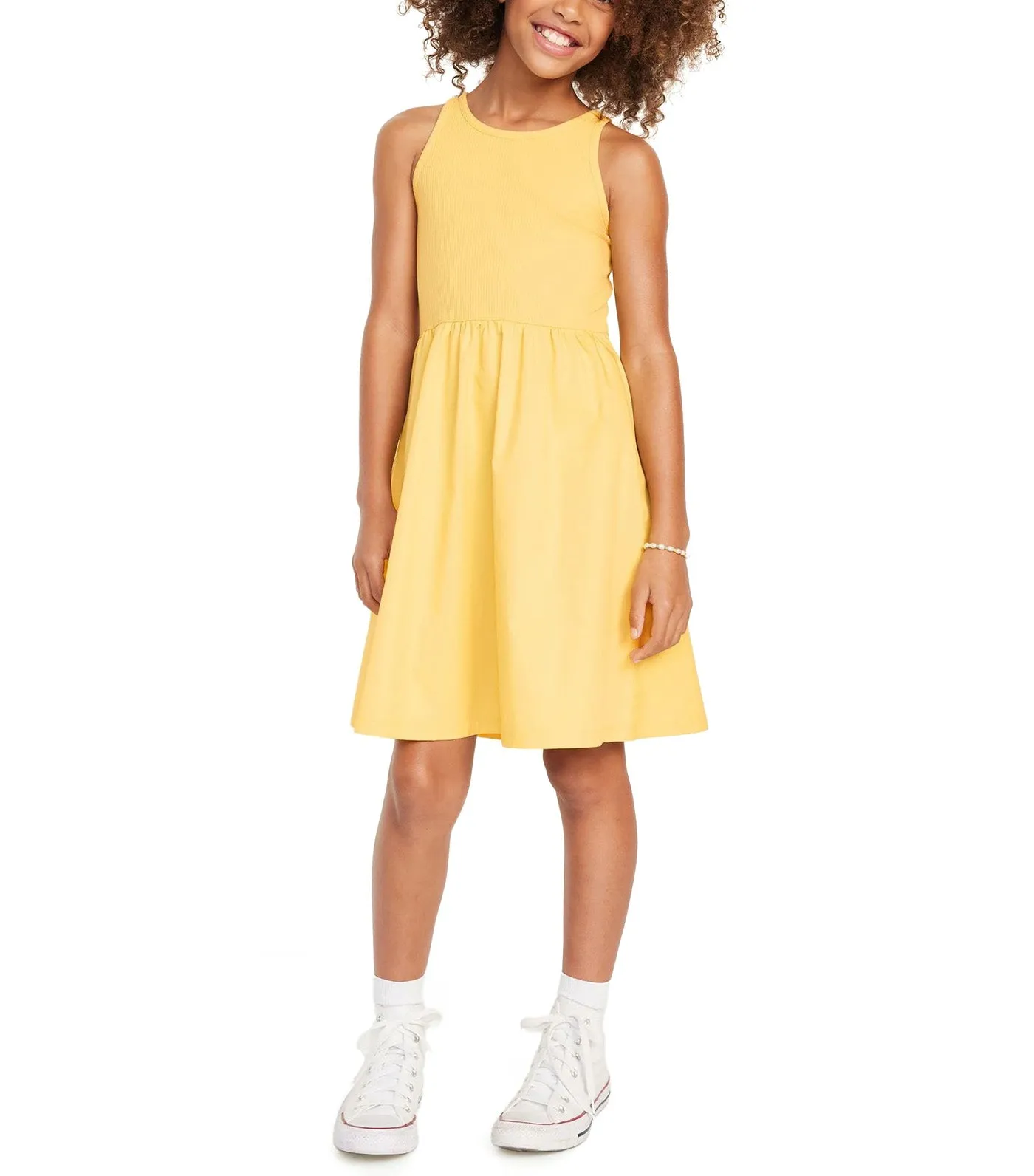 Sleeveless Mixed Material Dress for Girls Sunfade