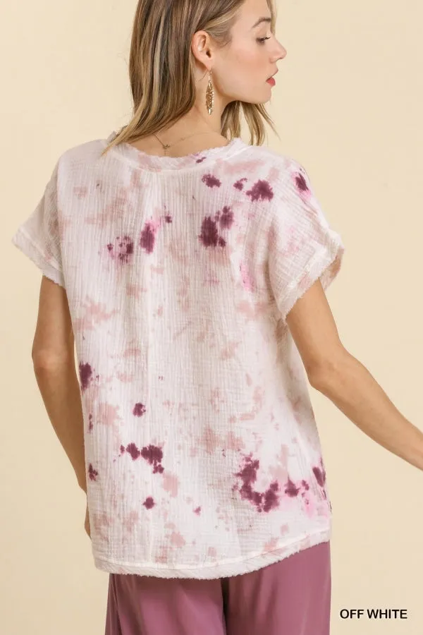 Tie Dye Cotton Gauze Top, Off White