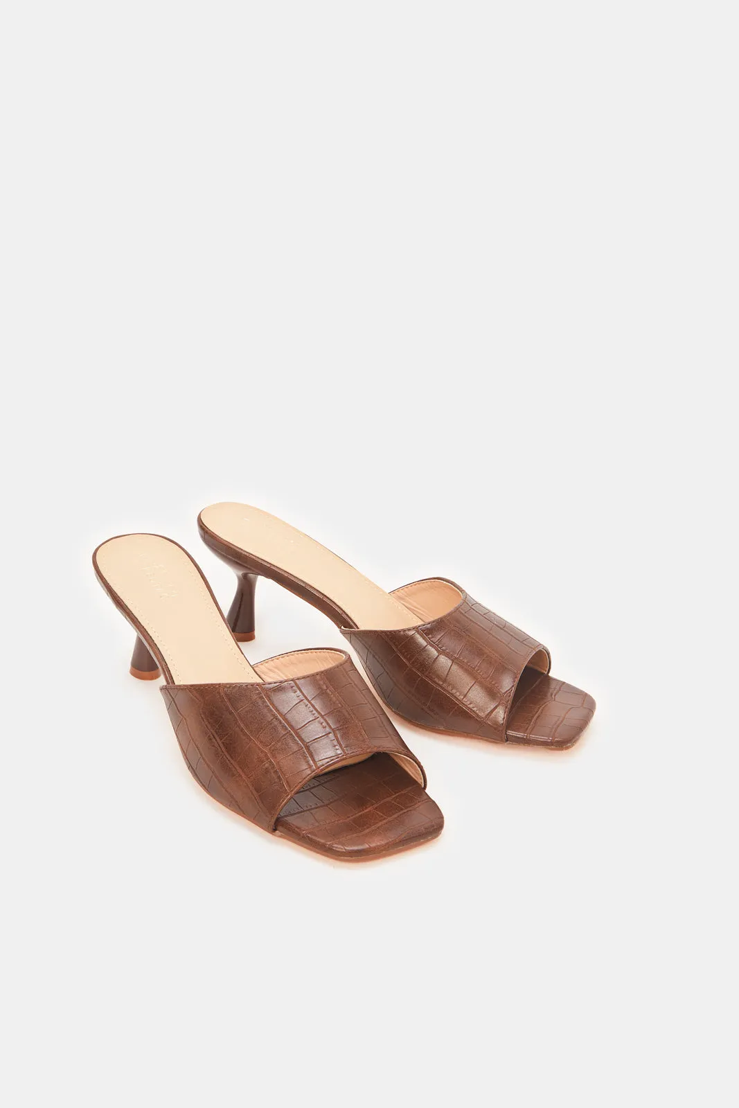 Women Brown Croc Mules