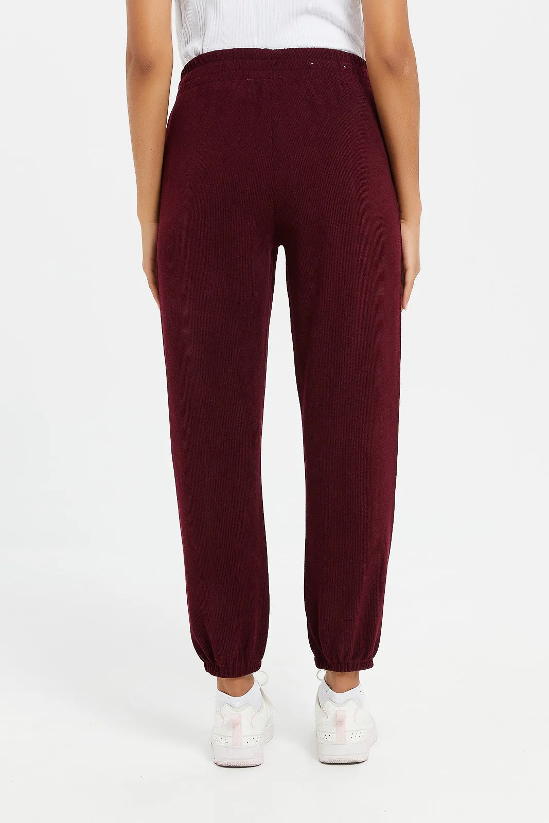 Women Burgundy Waffle Jogger