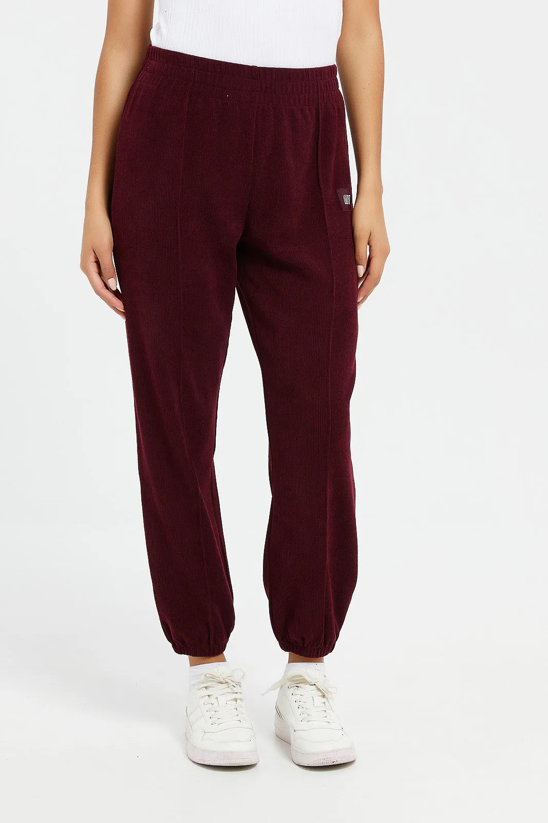 Women Burgundy Waffle Jogger