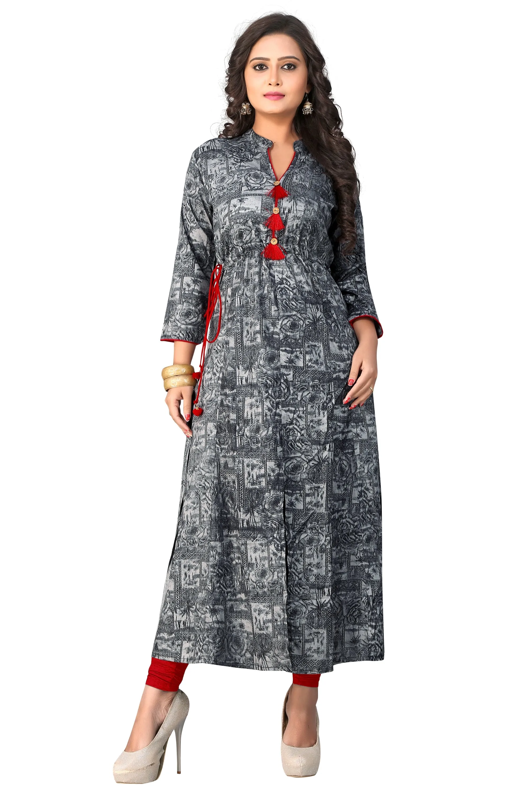 Women'S Grey Color Rayon A-Line Kurta  (1Pc)